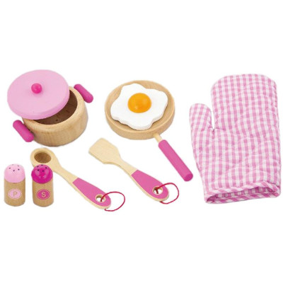 Dětské dřevěné nádobí Viga-snídaně růžové